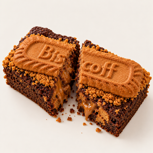 Lotus Biscoff brownie, vers gebakken in Assen