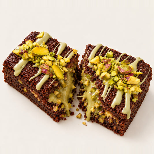 Pistache brownie, vers gebakken in Assen