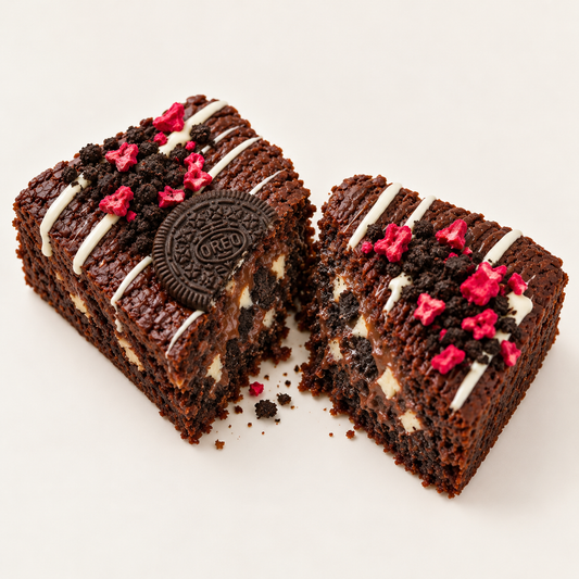 Oreo brownie, vers gebakken in Assen